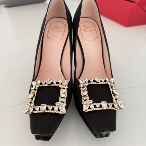 Roger Vivier Flower Strass Satin platform Evening Shoes Pumps - Picture 8 of 15